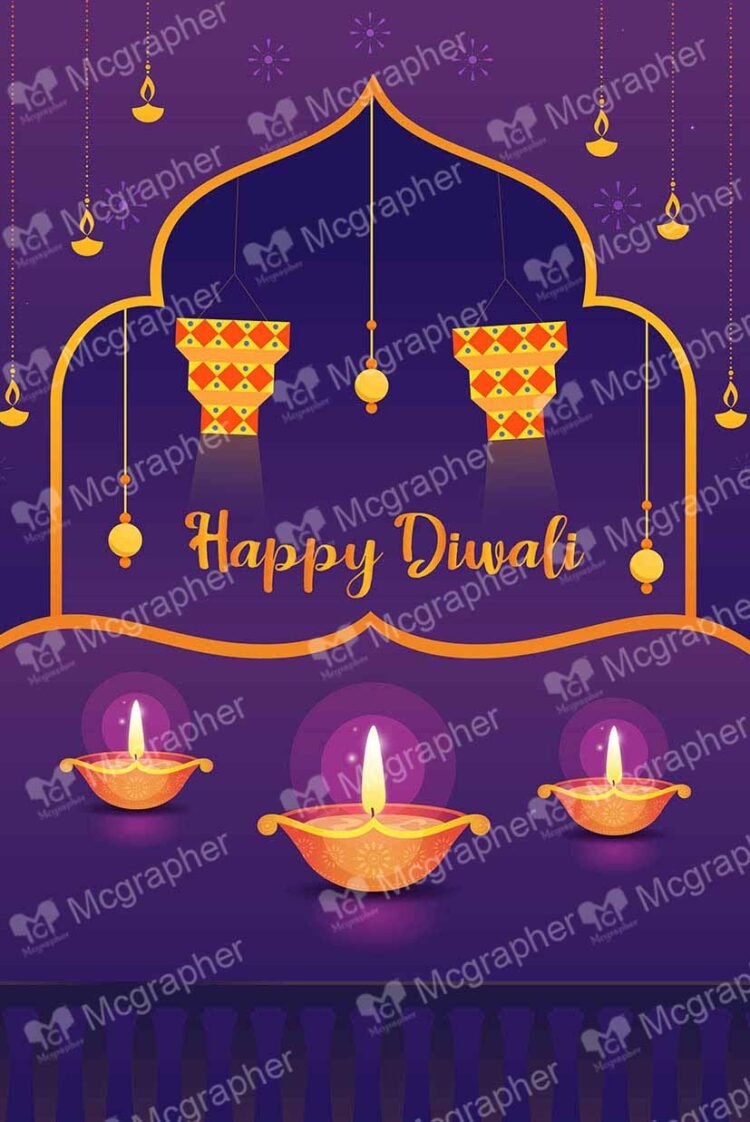 Diya with hanging lantern and a purple background