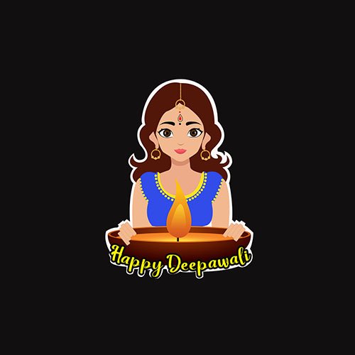 Cute girl holding a big diya clipart