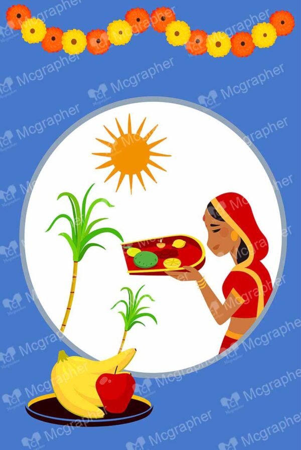 Chathh Puja Lady with fruit thali