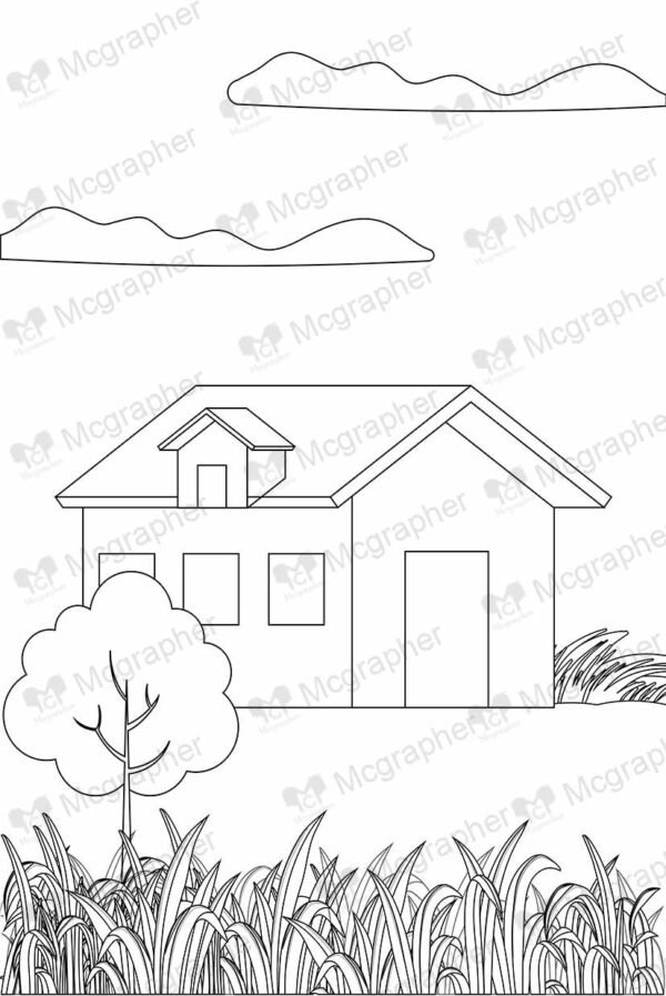 small house with tree and clouds