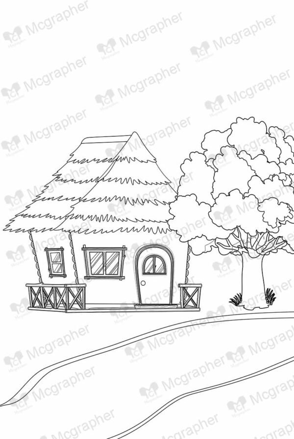 small house with a bulky tree