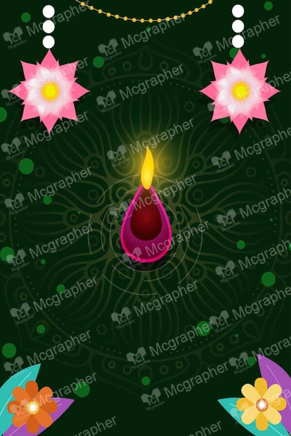 Pink diya on a green background