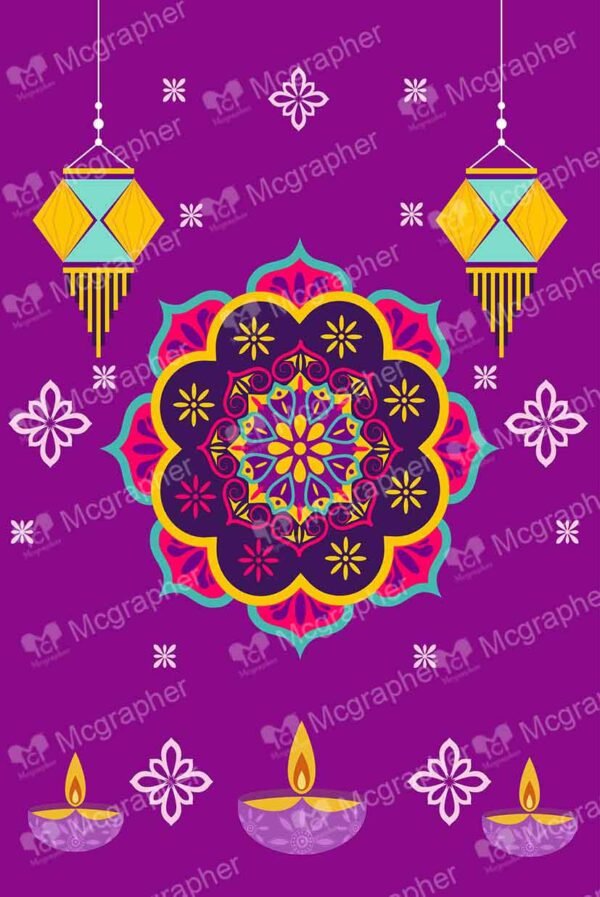 Colourful Rangoli on a dark pink background