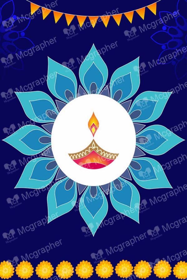 Diya on a dark blue and white background