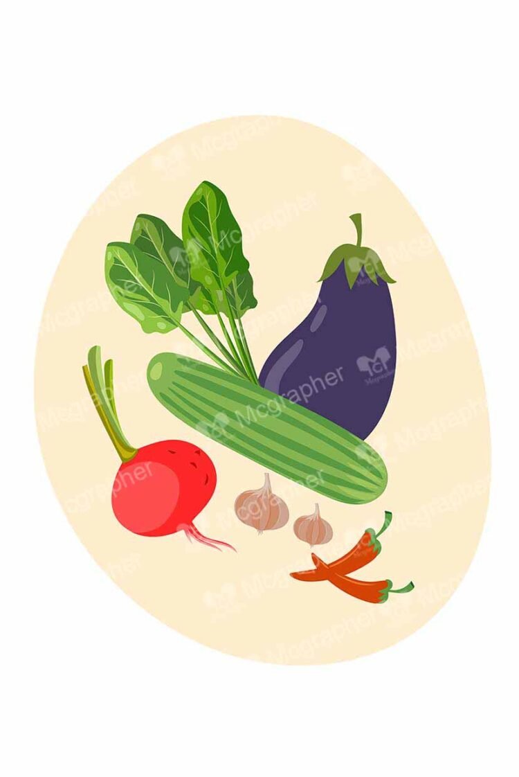 Assorted Vegetables on a yellow and white BG