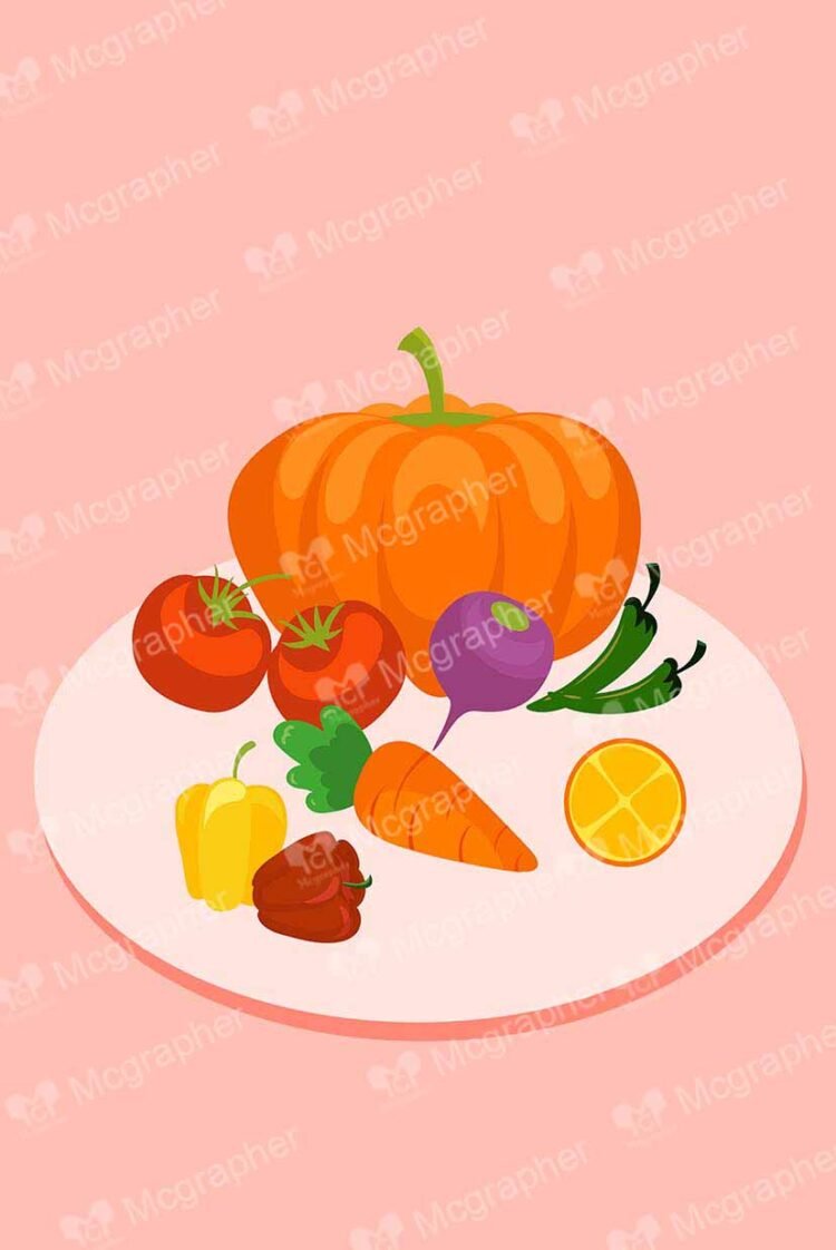 Assorted Vegetables on a pink BG