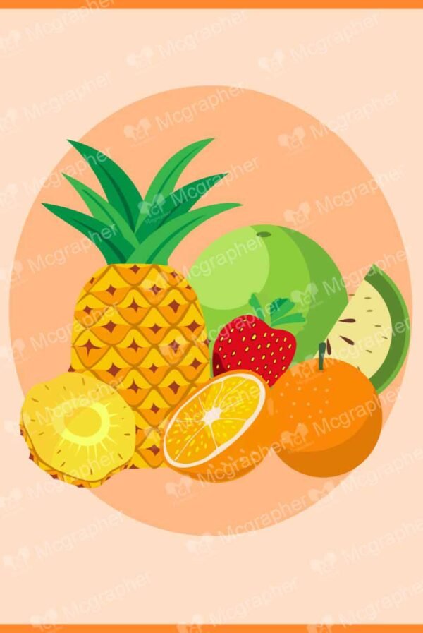 Assorted Fruits on an orange BG