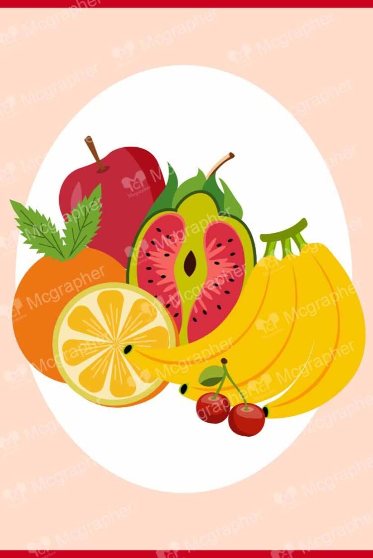 Assorted Fruits on a light pink BG