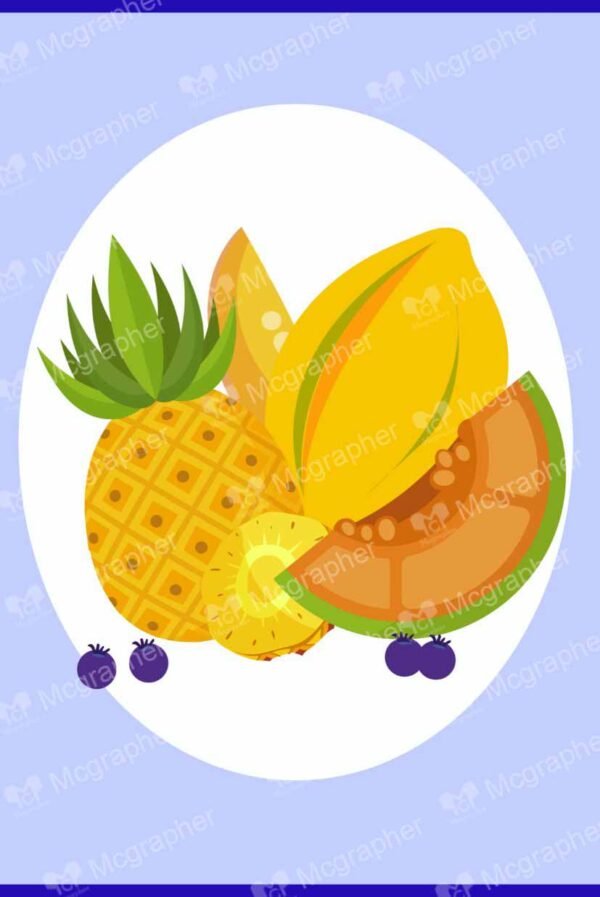 Assorted Fruits on a blue BG