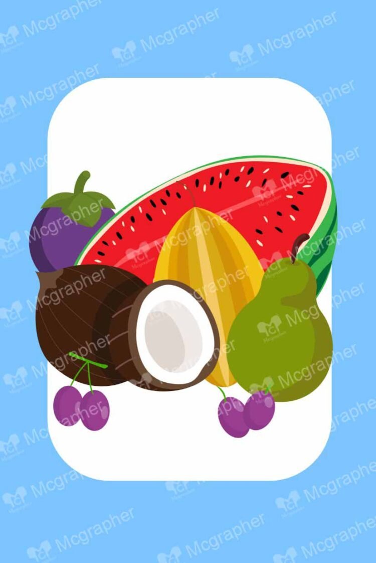 Assorted Fruits on a light blue BG