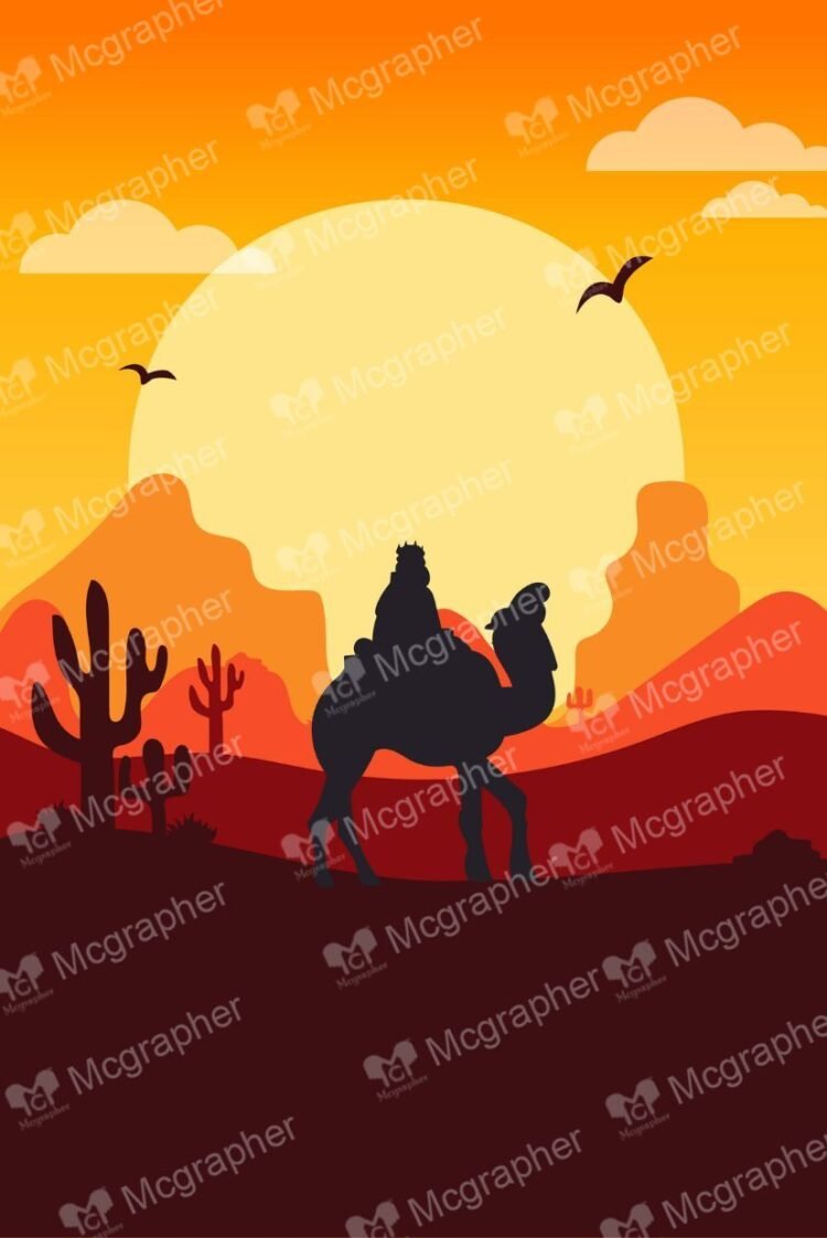 Sunset Desert Camel Silhouette