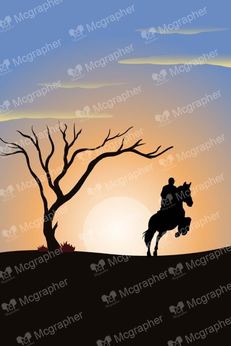 Sunset with horse silhouette