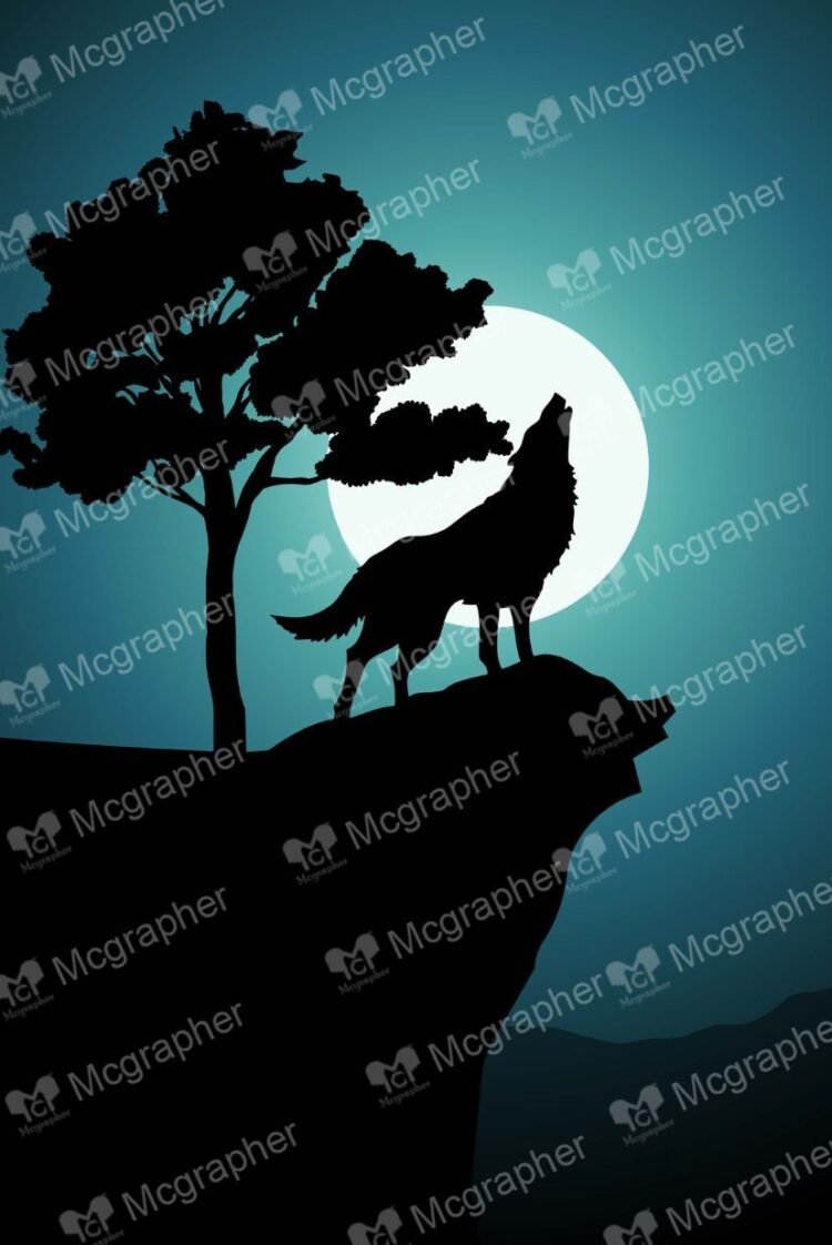 Moon with Wolf Silhouette