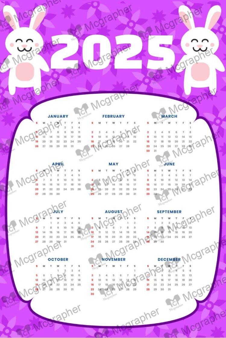 2025 Cute Rabbit Purple Calendar