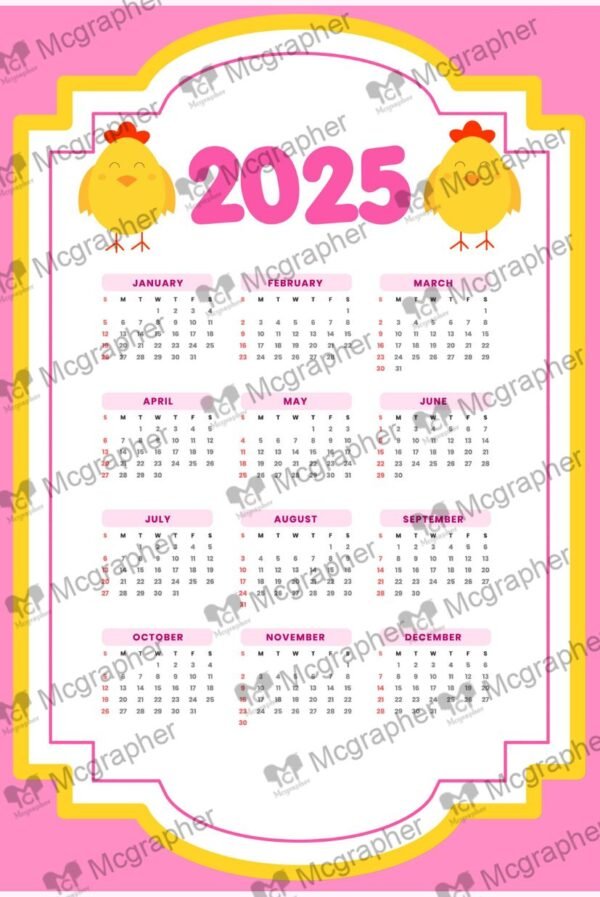 2025 Cute Chicks Pink Calendar