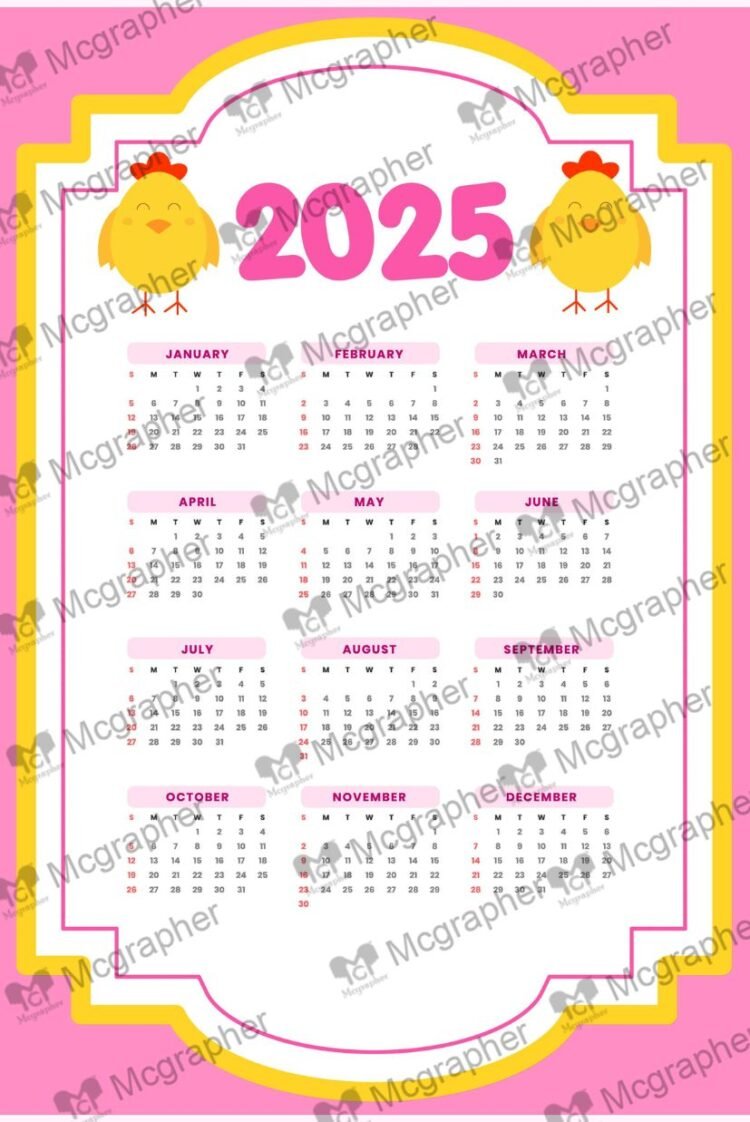 2025 Cute Chicks Pink Calendar