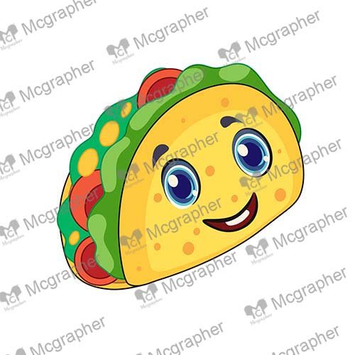 Yummy taco with smiling face cartoon