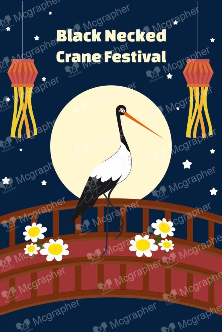 Black necked crane festival Vector Illustration