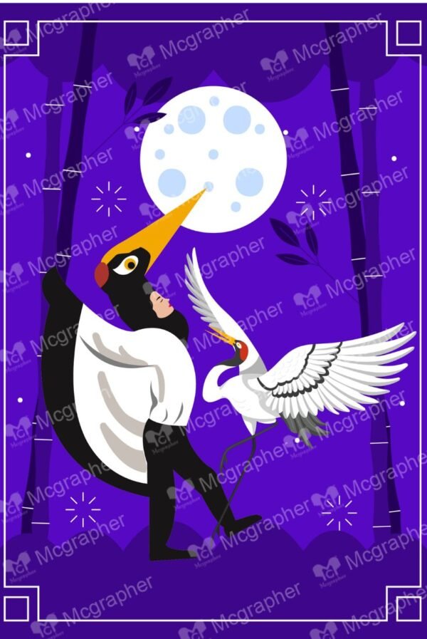 Bhutan Black necked crane Vector Illustration