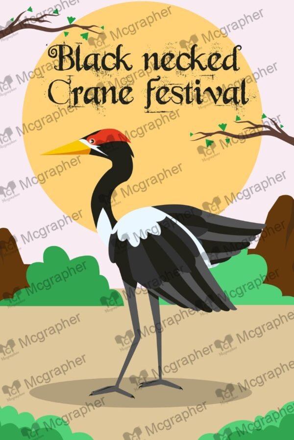 Bhutan Black necked crane festival Illustration