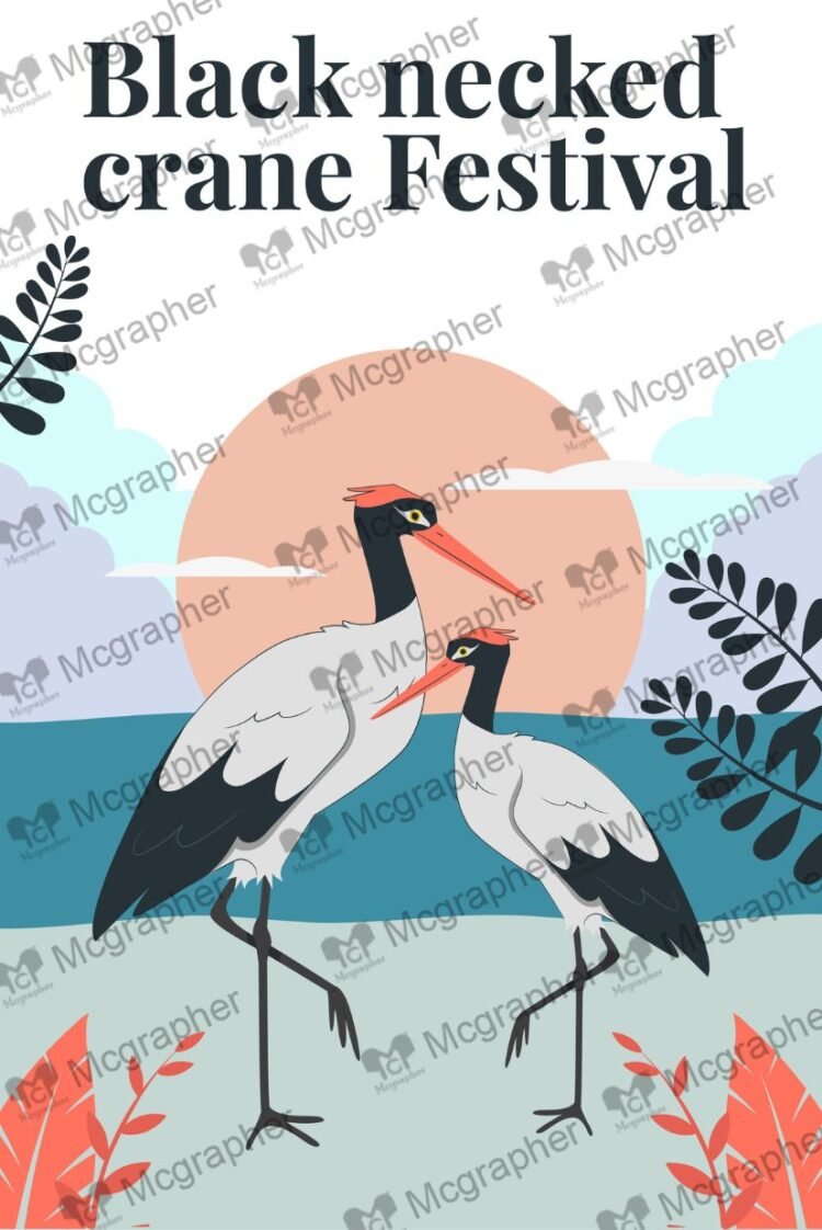 Black necked crane festival cultural Illustration