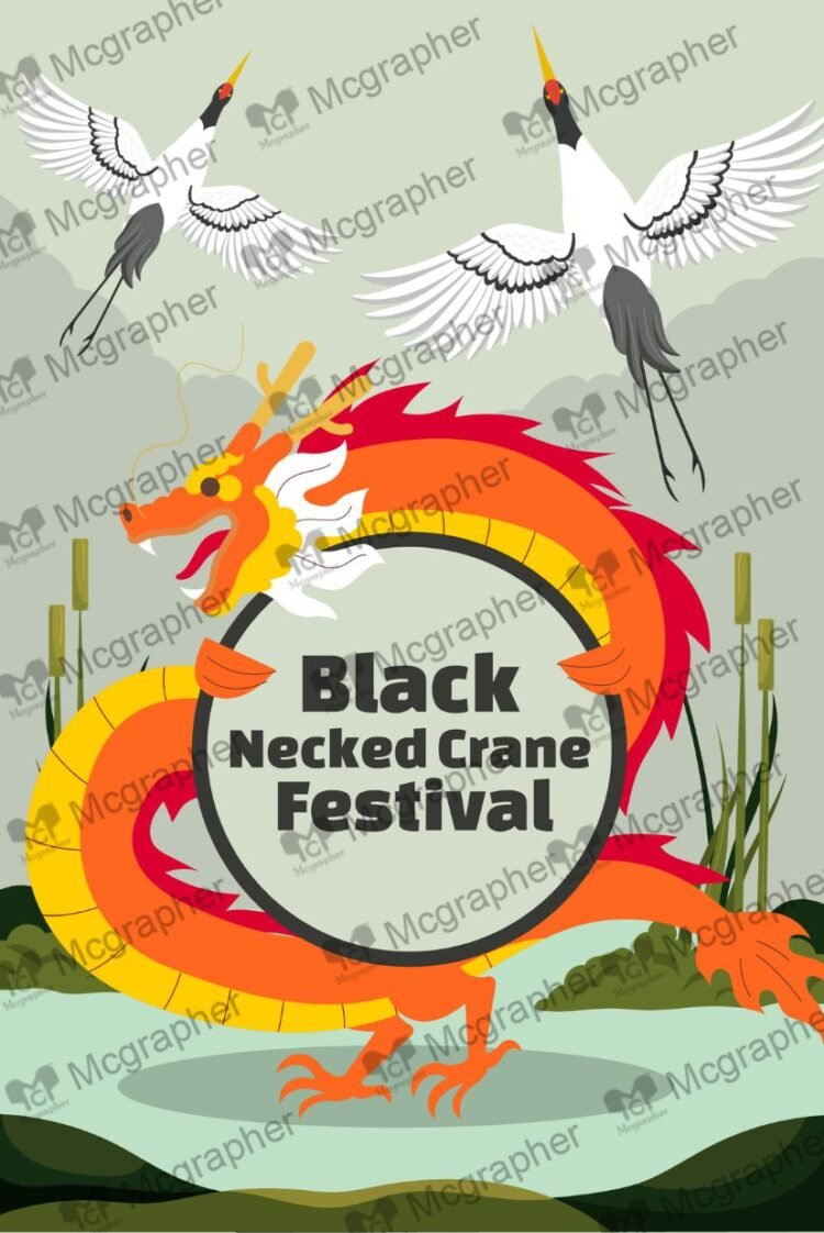 Bhutan Black necked crane festival cultural Illustration