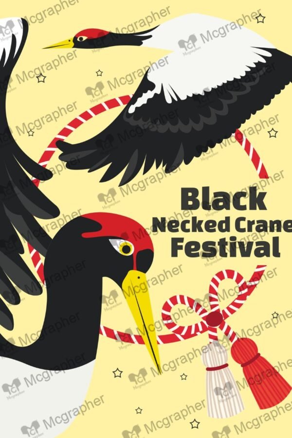 Black necked crane cultural Illustration