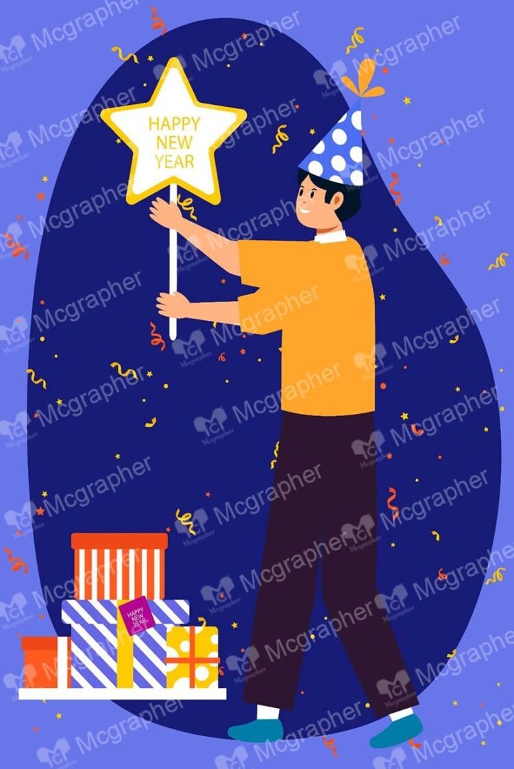 Happy new year boy Celebrating Illustration