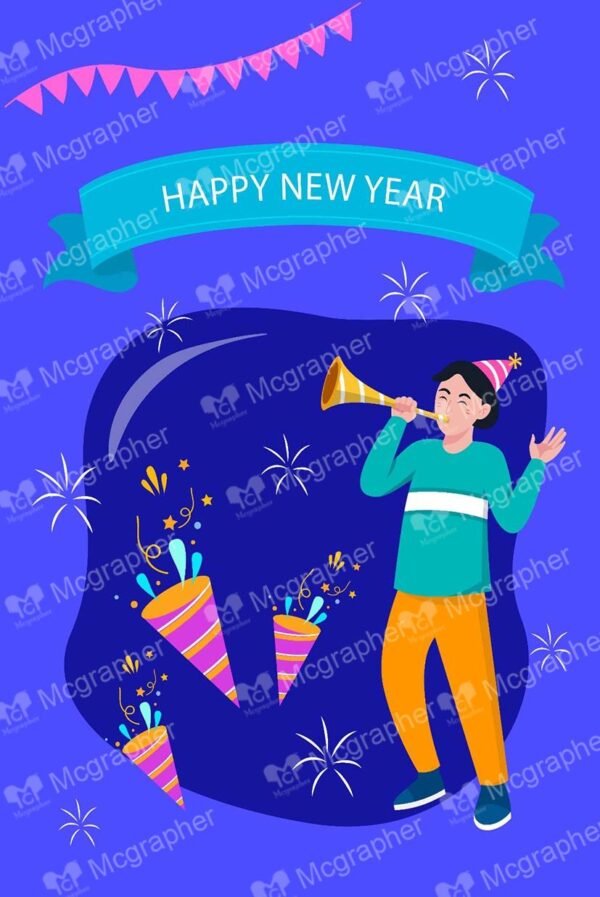 Boy Celebrating New year Illustration