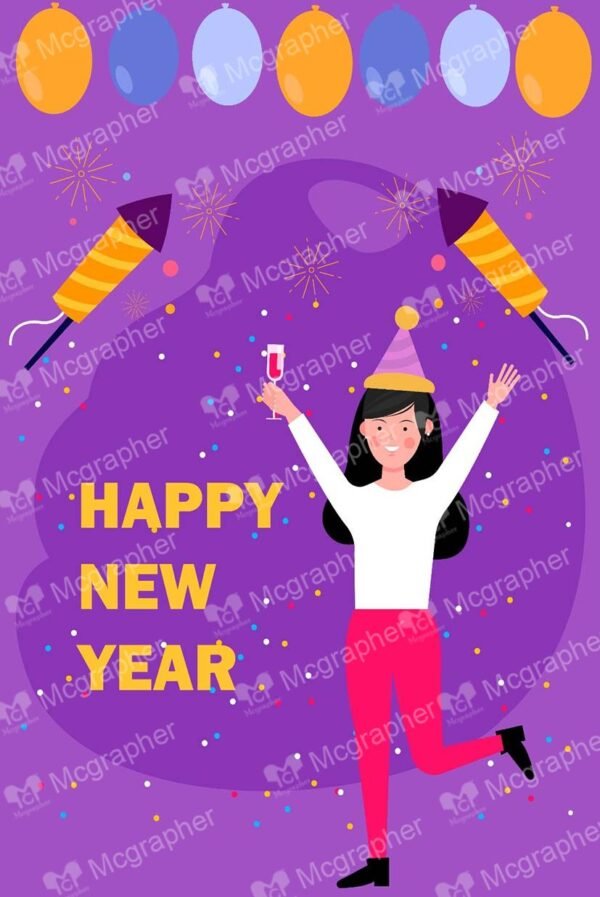 Happy New Year Girl Celebrating Vector Illustration