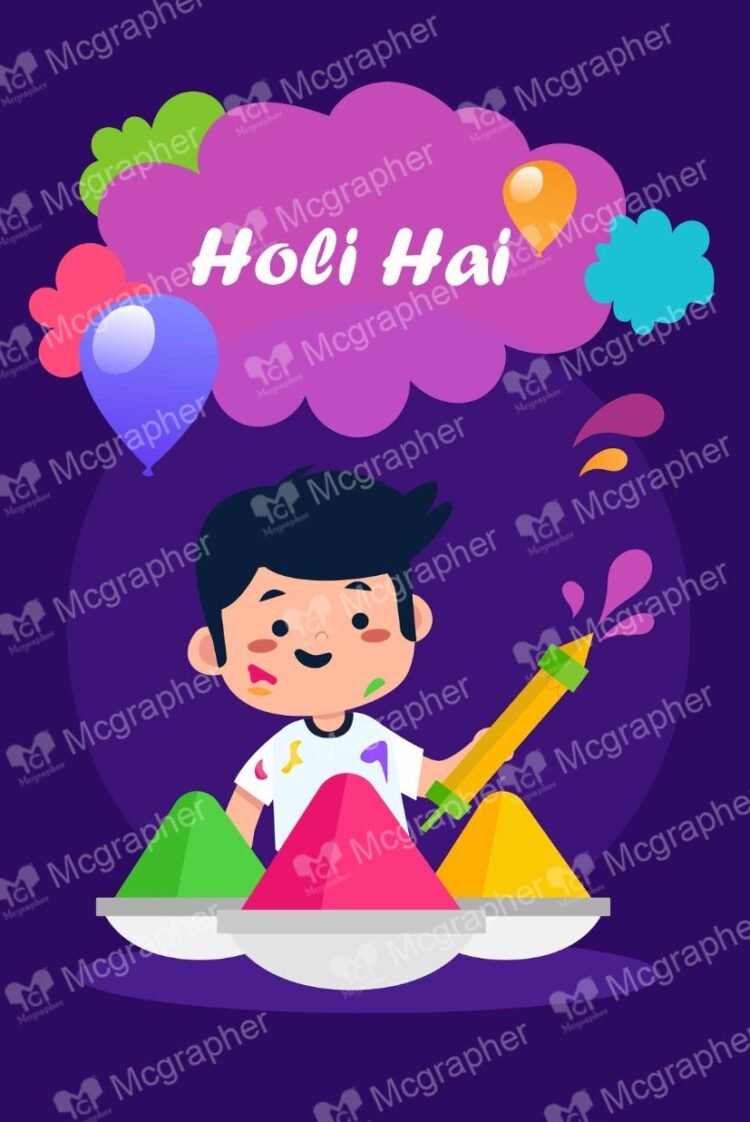 Child playing Holi Vector Illustration