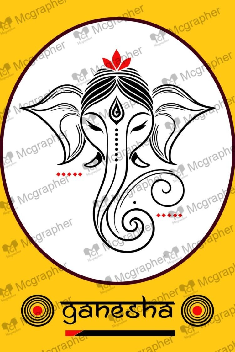 Lord Ganesha Worship Sketch Illustration