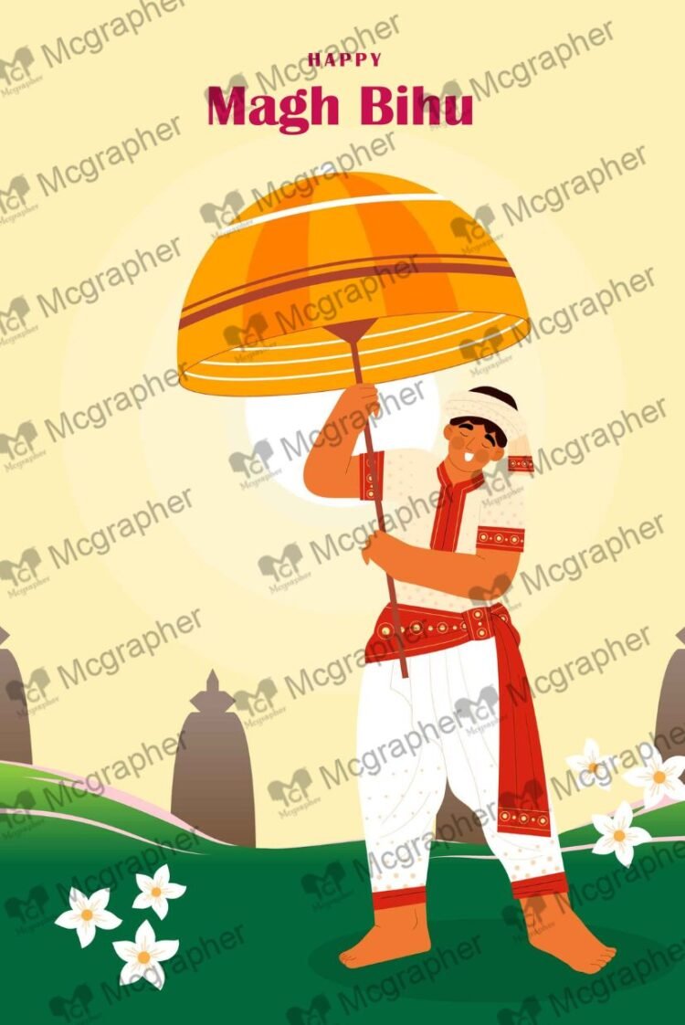 Magh Bihu festival Bhogali traditional Illustration