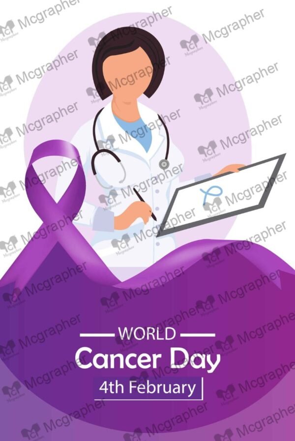 World Cancer Day Purple Ribbon Illustration