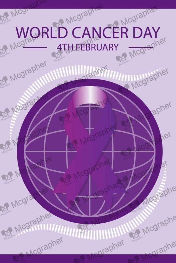 World Cancer Day Purple Ribbon Vector Illustration