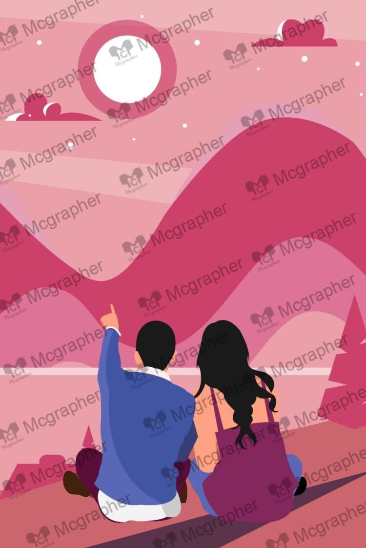 Valentine's Day Couple Sunset Illustration