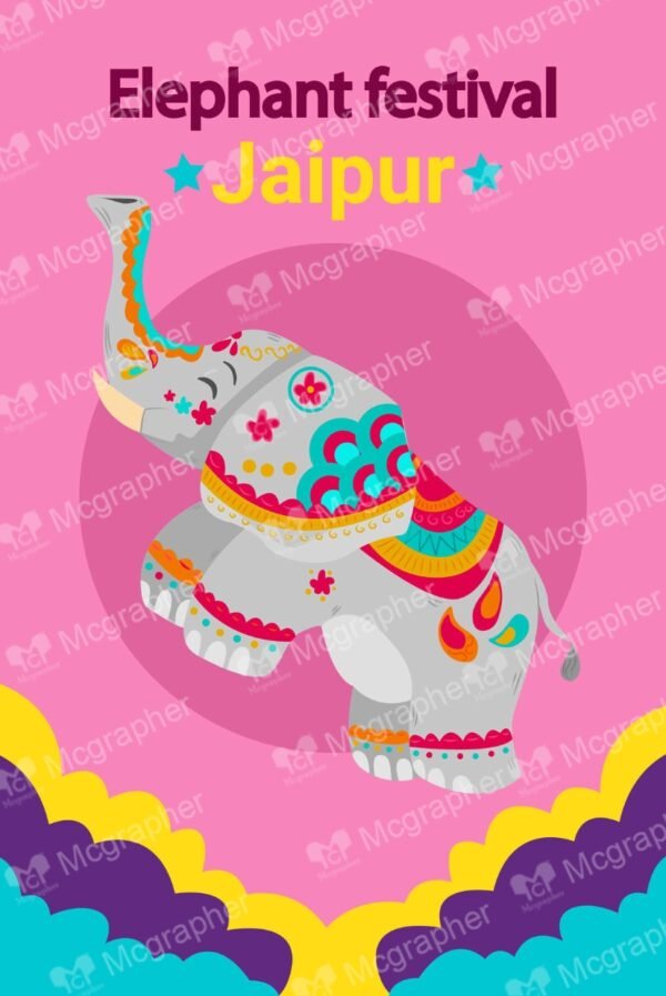 Jaipur Royal elephant Indian festival Illustration