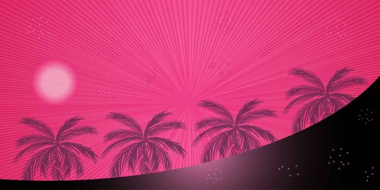 Pink Background with coconut tree