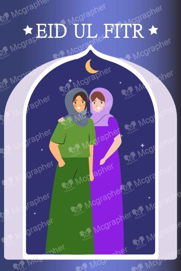 Eid Mubarak Hijabi girls Illustration