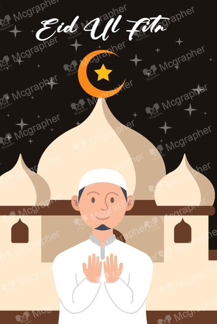 Eid Mubarak Muslim man praying Illustration