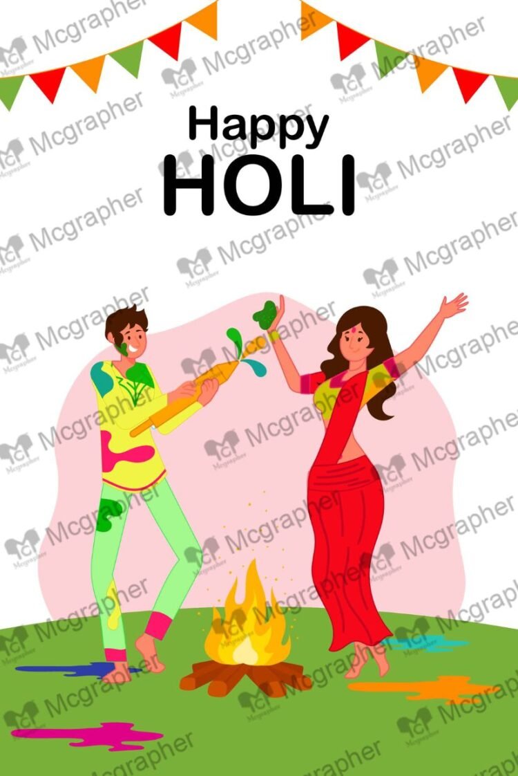 Happy Holi Festival couple playing Illustration