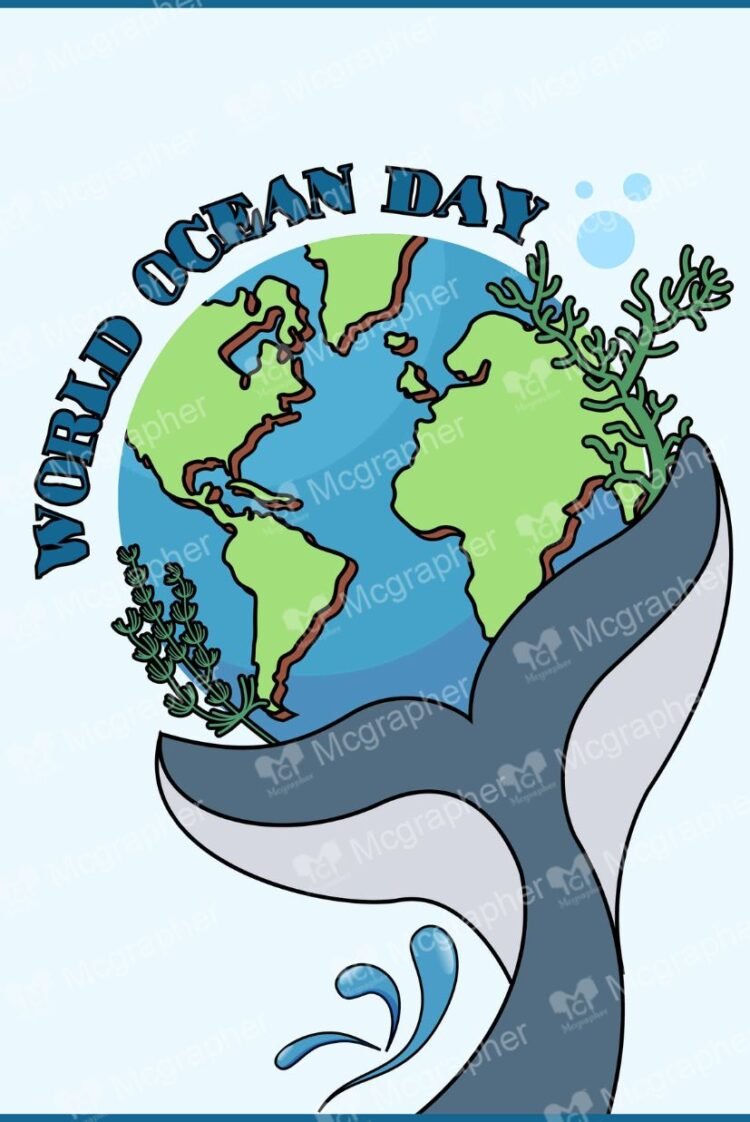 World Ocean Day underwater life Illustration