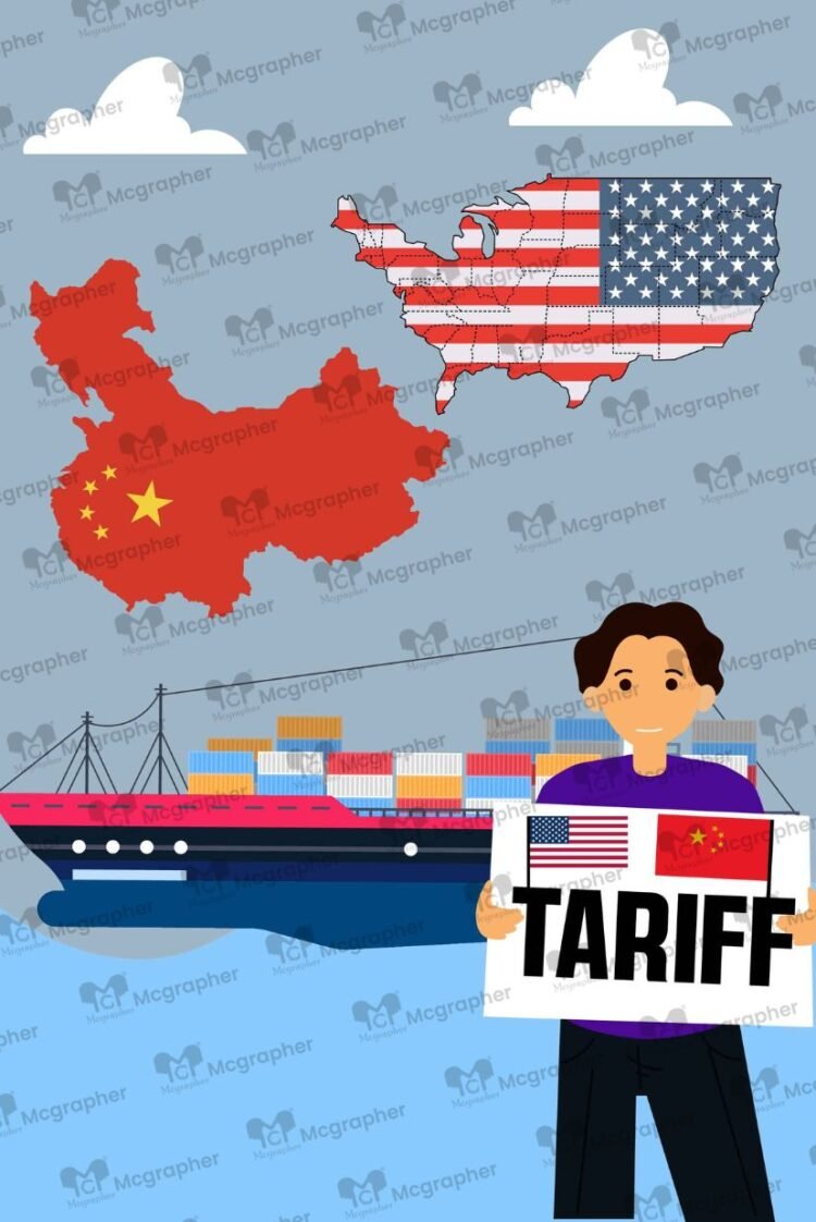 America vs China Trade Tariff Strike Illustration