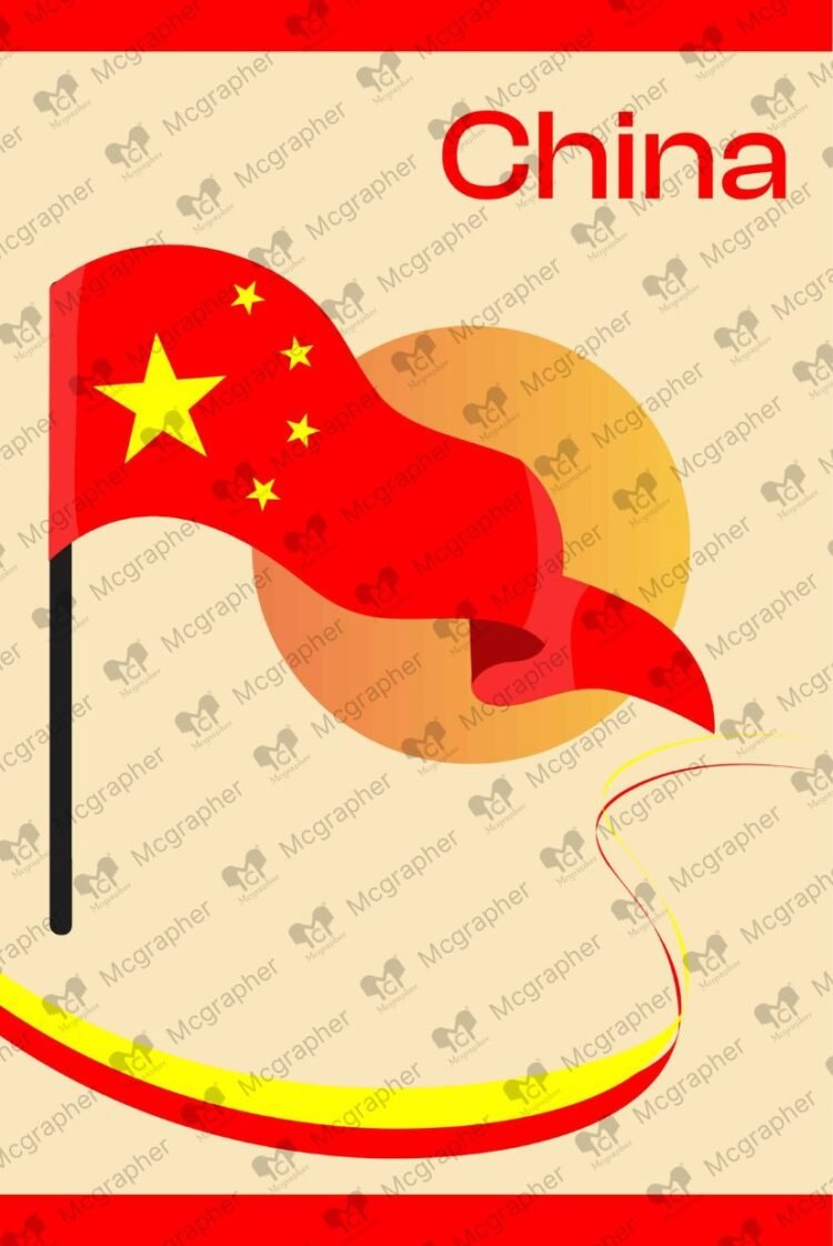 China five star red flag Illustration