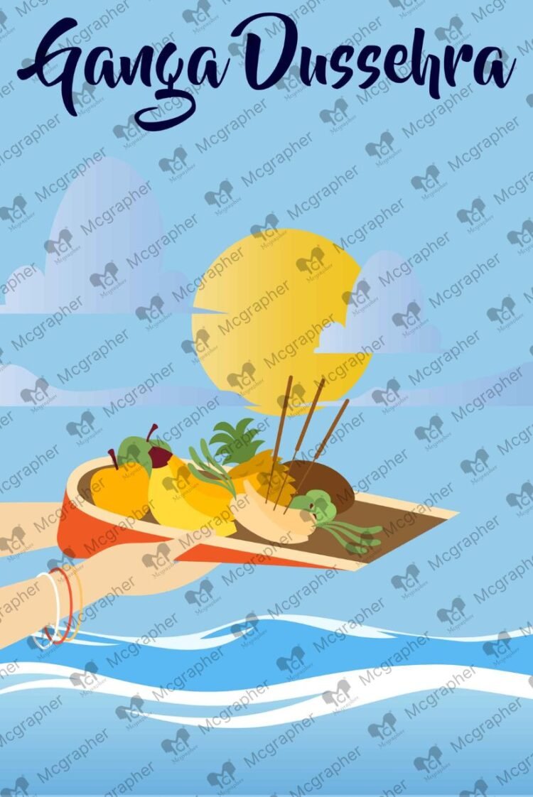 River Ganga Dussehra vector Illustration