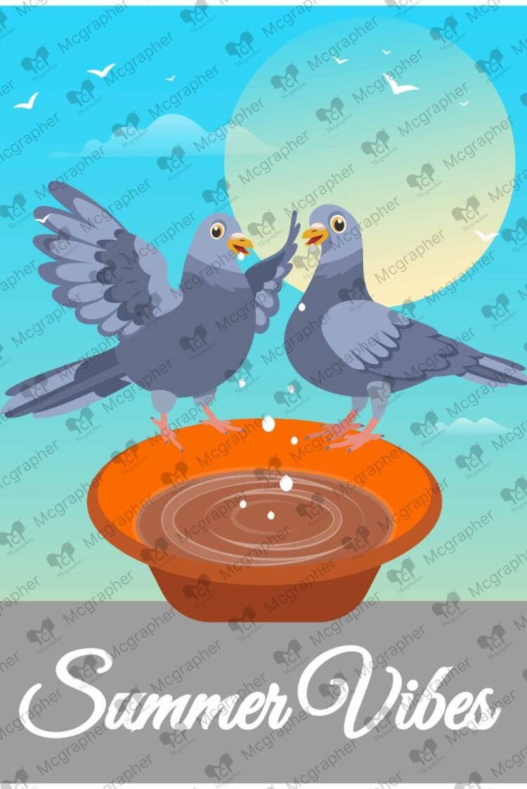 Summer Thirsty Pigeon Illustration