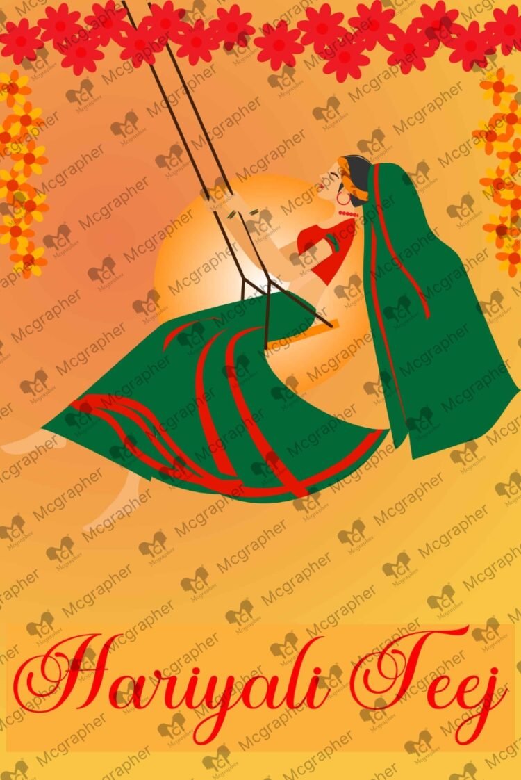 Haryali Teej Hindu Festival vector Illustration