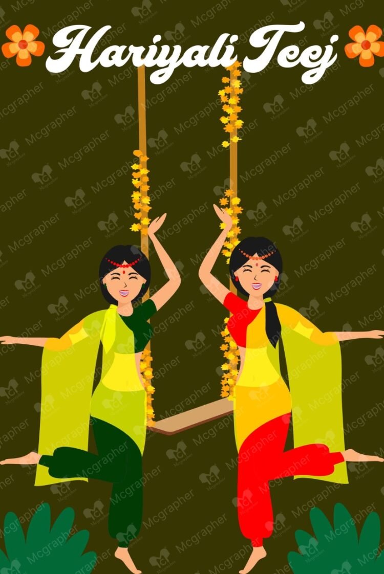 Haryali Teej Saawan Festival vector Illustration