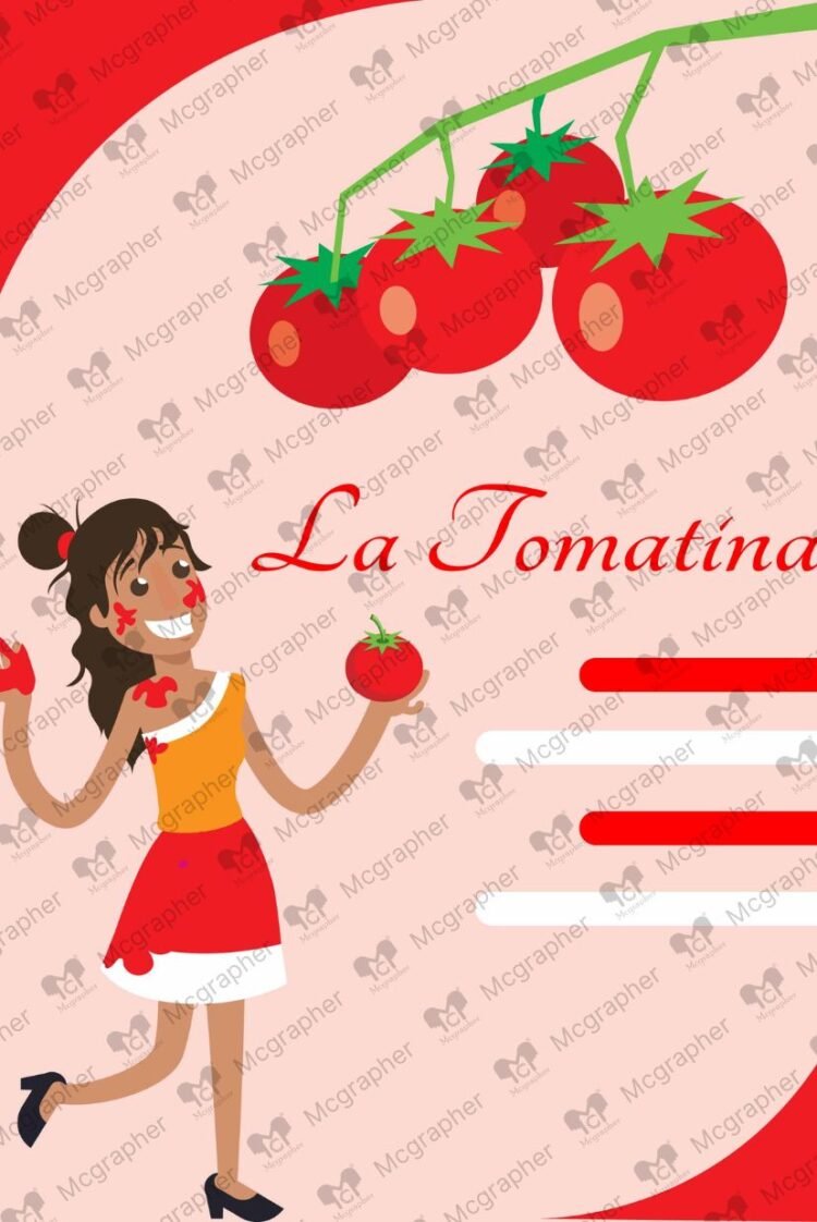 La Tomatina Bunol Spain Illustration