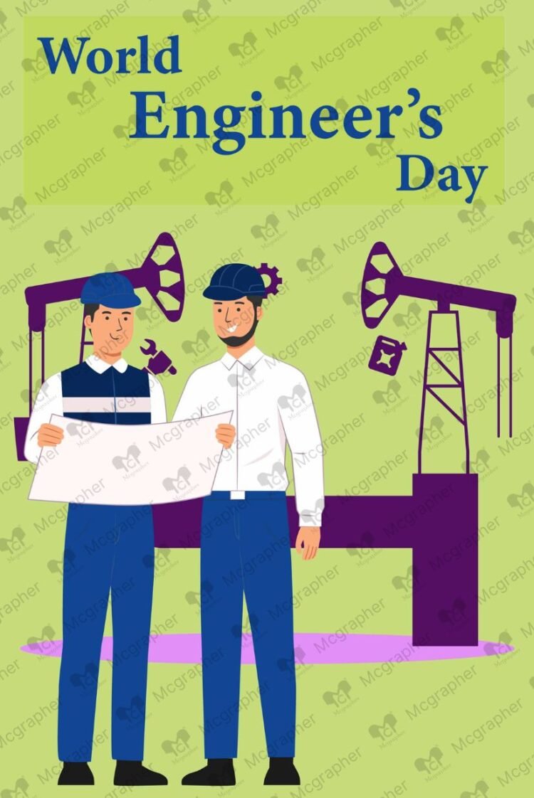 Happy Engineer Day machines vector illustration